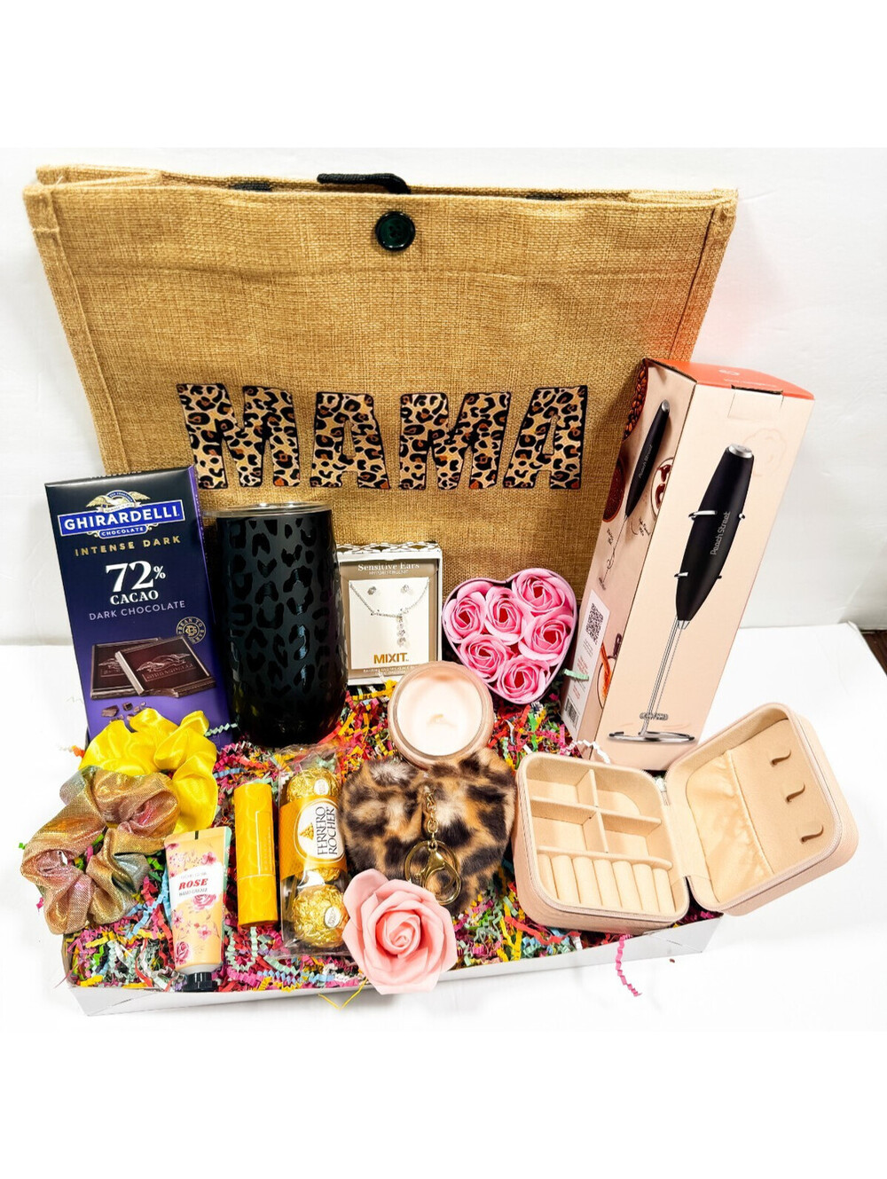 Mother's Day Gift Box with Leopard Print Mama Tote Bag, Spa